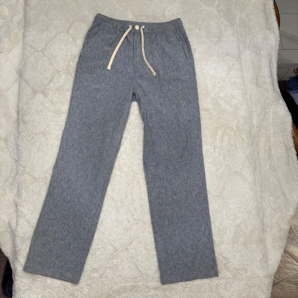 Mens Small Linen Blend Pull On Pants Blue Drawstring Quiet Luxury Mutual Weave